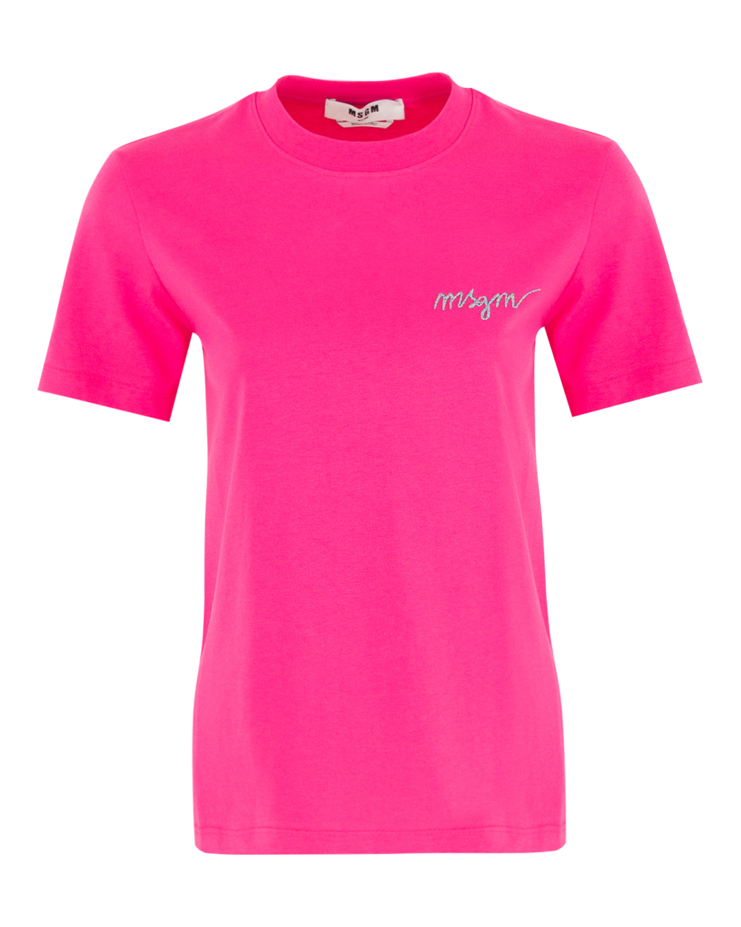 хлопковая футболка MSGM best mountain женская однотонная футболка с короткими рукавами и круглым вырезом