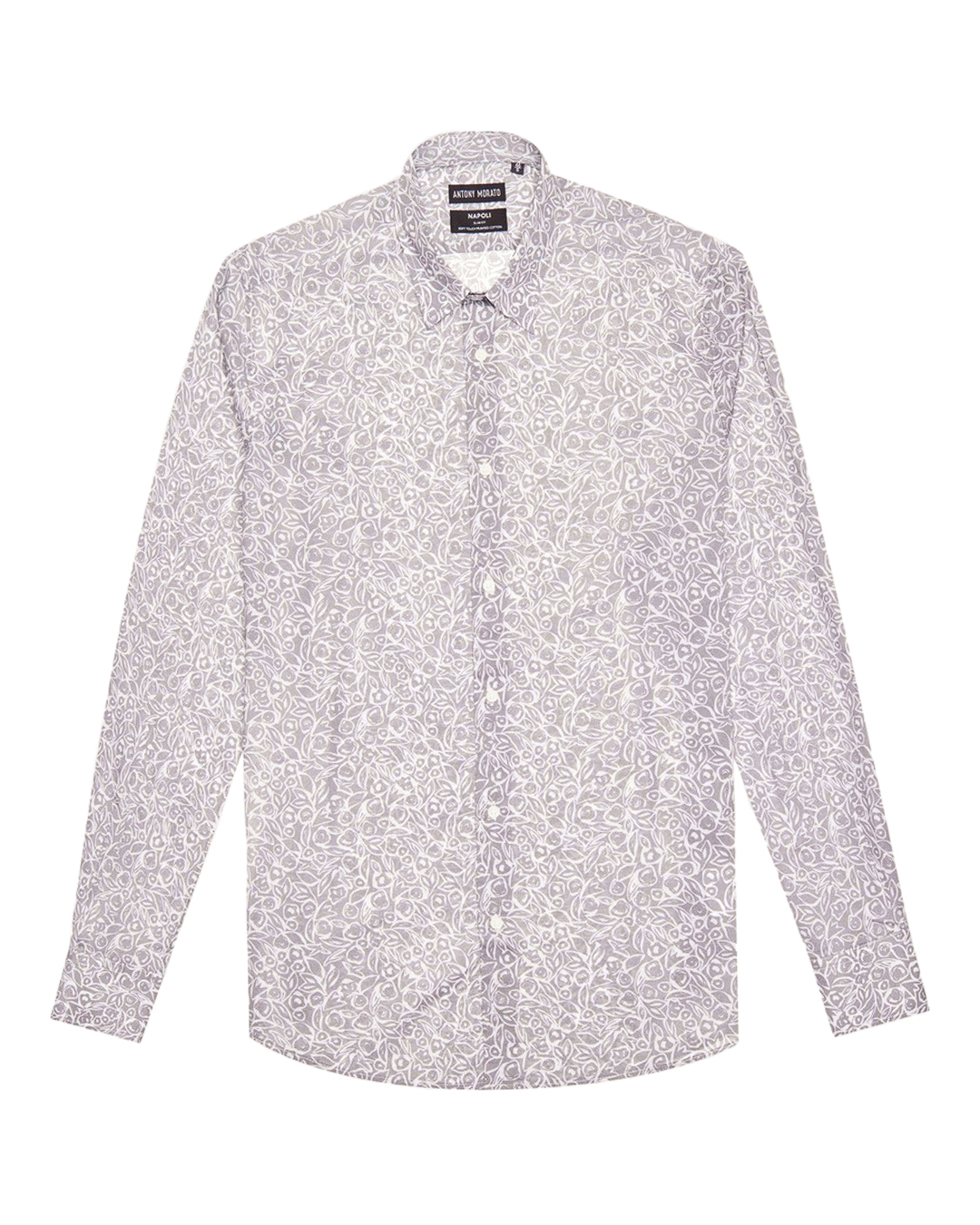 рубашка Antony Morato MMSL00628-FA430596 серый+белый 48, размер 48, цвет серый+белый